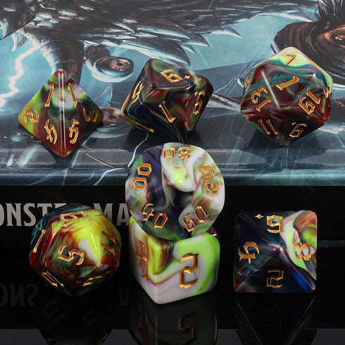 QMAY DND Dice Set - Polyhedral Dice (Blue Mix Blood red) 7 Pcs for Dungeon and Dragons D&D RPG Role Playing Games Dice with Dice Bag...