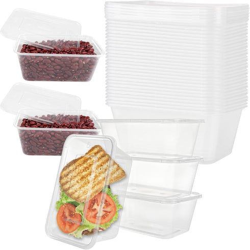 Food Storage Containers Rectangular with Lids 16oz Freezer Deli Cups BPA-Free Leakproof Clear Takeout Container Meal Prep Microwavable, Airtight L...