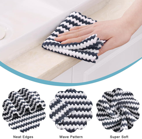 Homaxy 12 Pack Kitchen Dish Cloths, Ultra Soft and Absorbent Dish Towels, Reusable Fast Drying Microfiber Cleaning Cloth, Coral Velvet Wave Design...