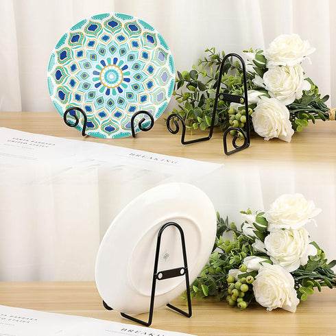 Hipiwe Black Metal Plate Display Easel Stands 4 pack Wall Mount Plate Hanger Vertical Decorative Plate Holders Picture Frame Stand Holder for Wall...