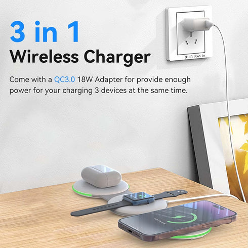 DREU 3 in 1 Wireless Charging Station, Foldable Charging Pad, Compatible with MagSafe for Multiple Devices for iPhone 15/14/13/12/11/XS/Pro Max/X/...