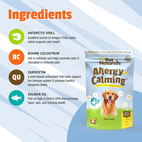 Pet Naturals Allergy Plus Calming Supplement for Dogs, Soft Chew, Duck Flavor, 60 Ct....