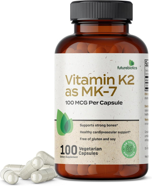 Futurebiotics Vitamin K2 as MK-7 100 mcg, Supports Strong Bones - Non-GMO, 100 Vegetarian Capsules...