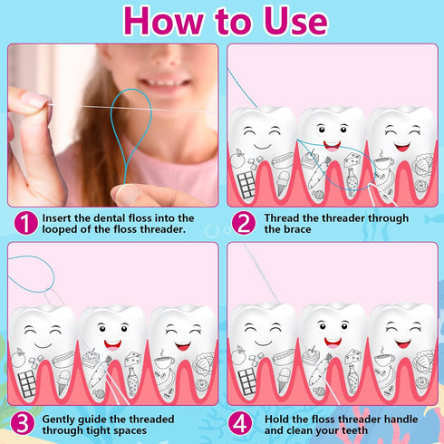 Preteen Kids Floss Threaders, Deep Clean Orthodontic Threader Floss for Braces, Bridges, and Implants 200PCS (4Pack)...