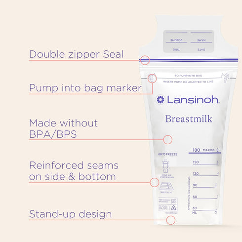 Lansinoh Breastmilk Storage Bags, 75 Count, Easy to Use Breast Milk Storage Bags for Feeding, Baby Essentials, Presterilized, Hygienically Doubled...