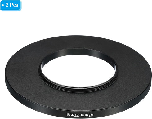 PATIKIL 43mm-77mm Metal Step Up Ring, 2 Pack Camera Lens Filter Adapter Ring Aluminum Filter Adapter Ring for Camera Lenses Hood, Black...