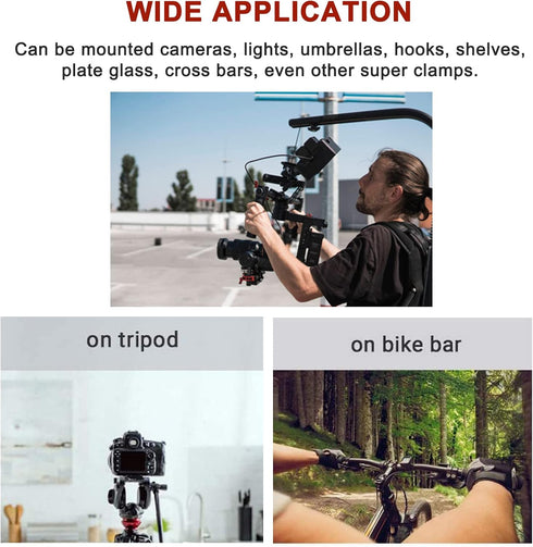 Super Clamp Camera Mount with Double Ball Head Adapter - Compatible with Canon Nikon DSLR, Gopro, LED Lights, Ronin-M/MX, Freefly MOVI - 360° Rota...