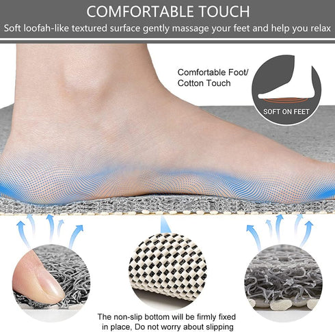 Shower Mat Bathtub Mat Non Slip, 16x32 Inch, Upgraded No Suction Cup Soft Textured PVC Loofah Tub Mat with Drain for Wet Area, Quick Drying (Grey)...