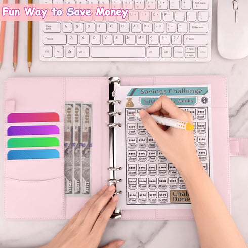 100 Envelopes Money Saving Challenge Binder to Save $5,050, 500, 10,000, A5 Budget Planner Savings Binder Challenge Book with Cash Envelopes for B...