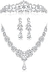 Kakonia Wedding Jewelry For Bride Bridesmaids Rhinestone Necklace Earrings Sets For Women Bridal Wedding Tiara Crown Silver Crystal Costume Prom J...