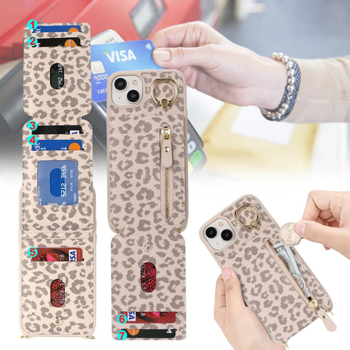 iPhone 13 Case with Card Holder for Women, iPhone 13 Phone Case Wallet with Strap Credit Card Slots Crossbody with Kickstand Zipper Case for iPhon...