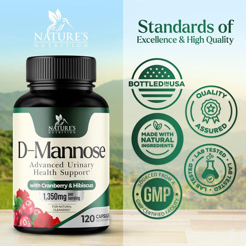 D-Mannose Supplement 1,350 mg with Cranberry & Hibiscus - Effective Fast-Acting, Flush the Impurities for Natural Bladder, Urinary Tract Health Su...