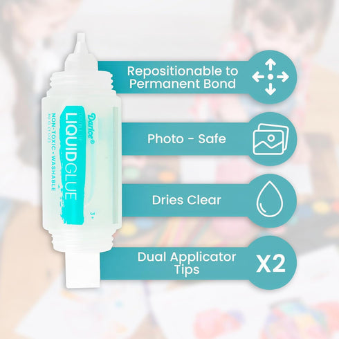 Darice Liquid Glue 3 Pack - 1 Oz Adhesive Glue for Scrapbooking Photo Mounting - Crafting Glue with Dual Tip Dispenser for Precise to Full Coverag...