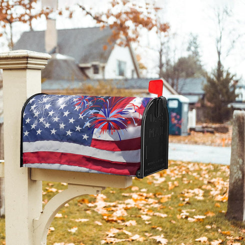 Fireworks for 4Th of July Independence Day Mailbox Covers Magnetic Standard Size 18"" X 21"",American Flag Patriotic Mailbox Wraps Post Letter Box...