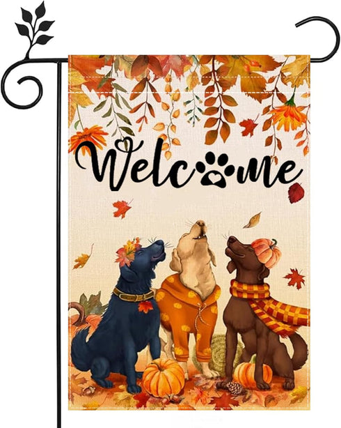 Welcome Fall Garden Flags for Outside 12x18 Double Sided Burlap, Seasonal Autumn Dogs Leaves Pumpkin September Thanksgiving Garden Flag Fall Outdo...