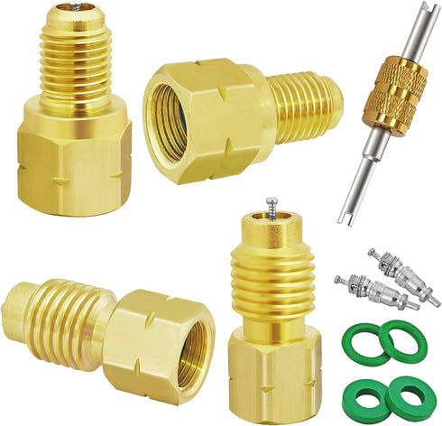 Boltigen R1234YF Refrigerant Tank Adapters, R12 to R1234YF Adapter Connector, 1/2 LH to 1/4 Flare R1234YF Vacuum Pump Adapter Fittings with Valve ...