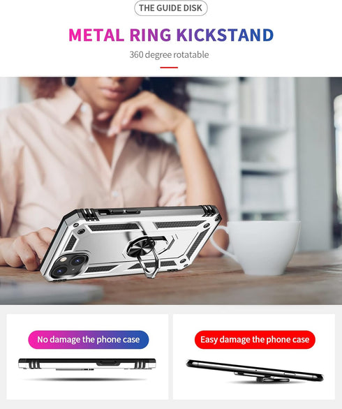 Military Grade Drop Impact for iPhone 14 Plus Case 360 Metal Rotating Ring Kickstand Holder Armor Heavy Duty Shockproof Case for iPhone 14 Plus Ph...