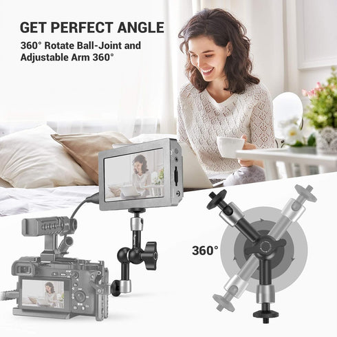 SmallRig 5.5 Inches Adjustable Friction Articulating Magic Arm, with Both 1/4" Screw for LCD Monitor/LED Lights - 2065B...