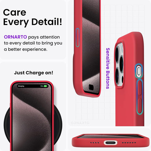 ORNARTO Compatible with iPhone 15 Pro Max Case 6.7", Slim Liquid Silicone 3 Layers Soft Gel Rubber Shockproof Protective Phone Case with Anti-Scra...