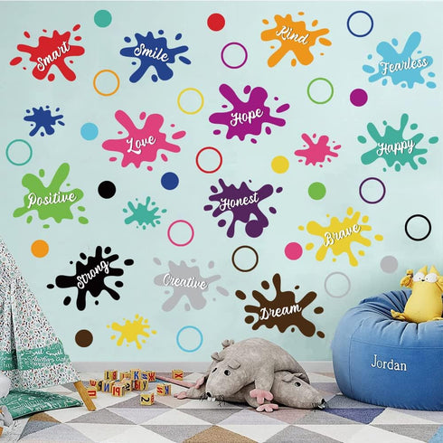 Supzone Colorful Paint Wall Decal Inspirational Quotes Wall Stickers Ink Splatter Splotches Wall Decal Watercolor Paint Splash Wall Art Sticker fo...