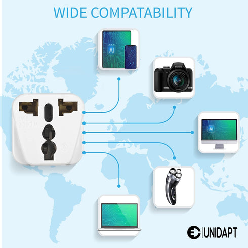 UK to US Travel Adapter, India to US Plug Adapter, Unidapt Adapters for USA, 2-pack, Plug Converter, USA travel adapter, EU to US with Dual Inputs...