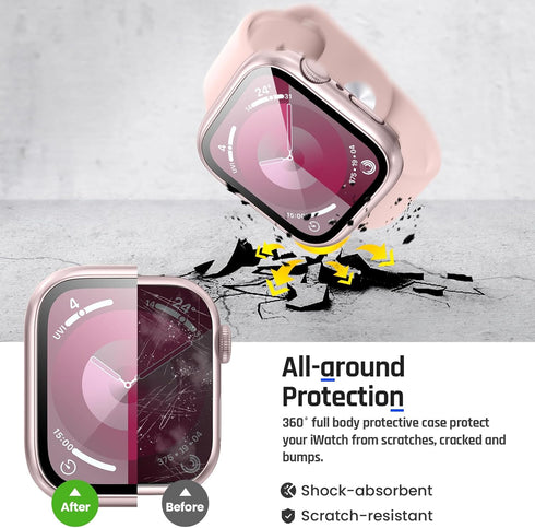 Goton 2 in 1 Waterproof Case for Apple Watch Series 9 8 7 41mm Screen Protector, 360 Protective Glass Face Cover Hard PC Bumper + Back Frame for i...