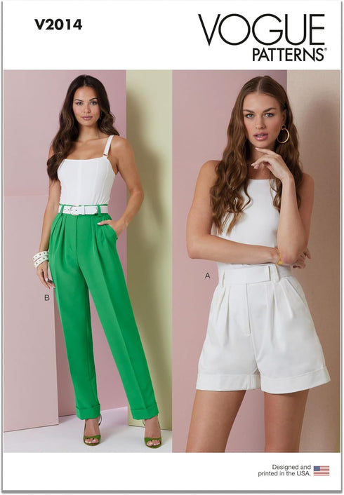 Vogue Misses' High-Rise Pleated Shorts and Loose-Fitting Pants Sewing Pattern Packet, Design Code V2014, Sizes 8-10-12-14-16, Multicolor...