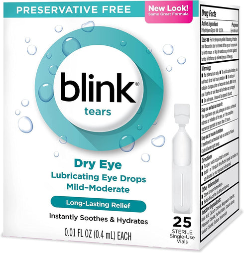Blink Tears Lubricating Eye Drops Mild-Moderate Dry Eye .01 Fl Oz 25 Count...