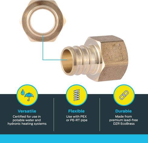 SharkBite 3/4 x 1/2 Inch FNPT Crimp Connector, Brass Plumbing Fitting, PEX Pipe, PE-RT, UC092LFA...