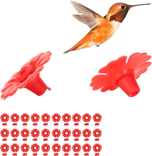 30 Pieces Hummingbird Feeders Replacement Flowers, Bird Feeder Replacement Parts Feeding Ports for Hummingbird Feeder Hanging Feeder (Red)...