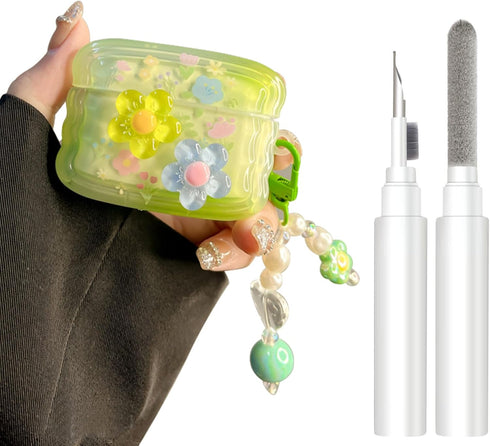 for AirPods Pro Case with Cleaner Kit Cute 3D Curly Wave Frame Flowers Design Preppy Fashion with Keychain, Soft TPU Protective Shockproof AirPod ...