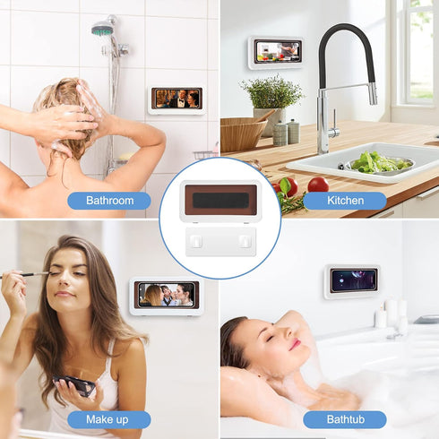 KUNSLUCK Shower Phone Holder Waterproof, Anti-Fog Touch Screen Wall Mount Case for Bathroom Mirror Bathtub, Compatible with 4.7"-6.8" Mobile Phone...