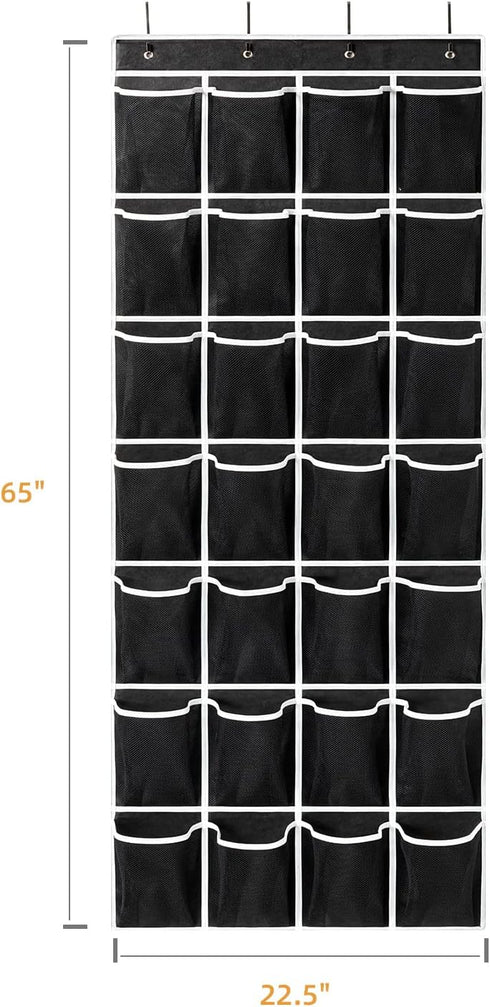 28 Pockets Over the Door Shoe Organzier, Hanging Shoe Organizer for Door Large Capacity Shoe Storage Bag with 4 Metal Hooks (Black-1Pack)...