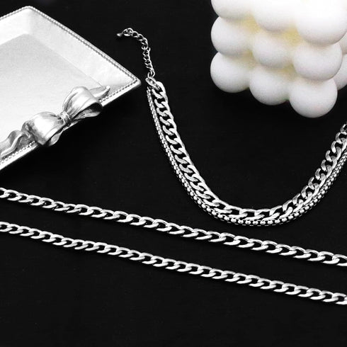 yfstyle 3PCS Silver Anklet for Women 14K Cuban Anklet Silver Ankle Bracelets for Women Stainless Steel Waterproof Cuban Link Anklets Set Layered A...