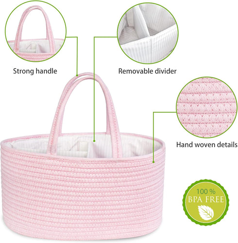 ABenkle Baby Diaper Caddy, Nursery Storage Bin and Car Organizer for Diapers Wipes, Cotton Rope Basket Changing Table Caddy...