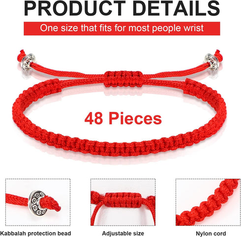 Fumete 48 Pcs Red Bracelets Bulk Kabbalah Red String Bracelet for Protection Good Luck Bracelet with Amulet Tibetan Bracelet Adjustable Buddhist K...