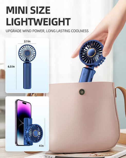 FrSara Portable Handheld Fan, Mini Desk Fan, Multi-Function Fan, 2000mAh Ultra-Long Battery Life, Ultra-Quiet, 3-Speed Adjustment(Blue)...