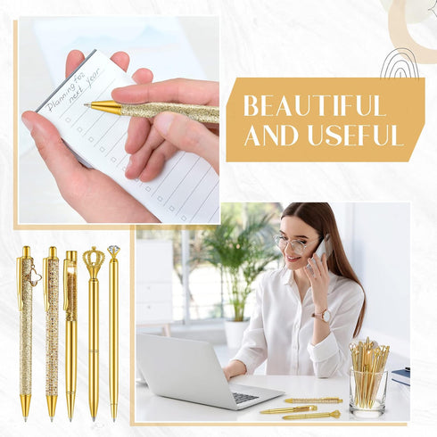 9 Pcs Ballpoint Pens Set Metal Crystal Diamond Pen Glitter Pen for Journaling Black Ink Pretty Cute Pens Fancy Pens Gifts for Women Girls Christma...