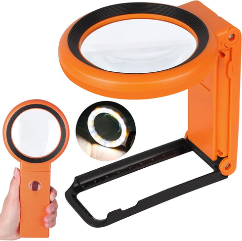 30X 40X Magnifying Glass with Light and Stand, Foldable Handheld Magnifying Glass 18 LED Illuminated Lighted Magnifier for Macular Degeneration, S...