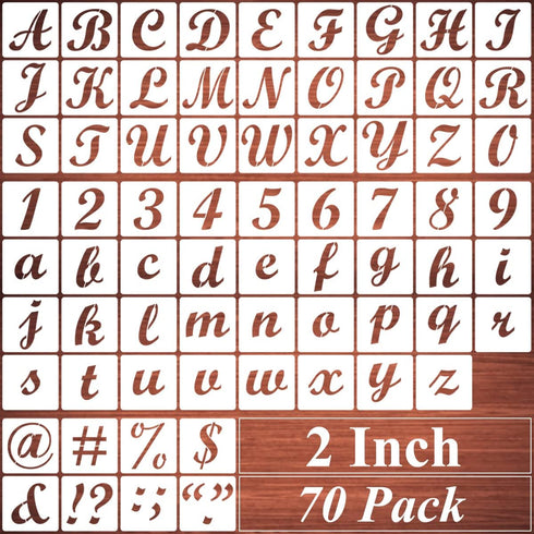 2 Inch Alphabet Letter Stencils for Painting - 70 Pack Letters and Numbers Stencil Templates with Signs for Painting on Wood, Reusable Letter and ...