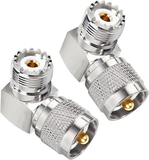 CESS UHF Right Angle Adapter L Shape 90 Degree RF Coax Connector for CB Radio, Nickel-Plated Housing, PL259 Male to SO239 Female, Gold-Plated Pin ...