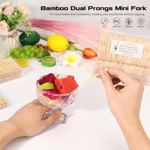 Appetizer Forks Mini, Disposable Mini Fork for Appetizers, Two Prongs Fancy Toothpicks for appetizers Fruits, Charcuterie Forks, Small Tiny Bamboo...
