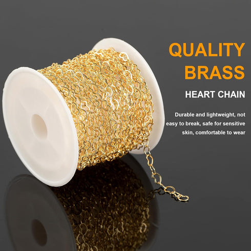 KYUNHOO 5 Meters 18K Gold Plated Heart Chains Bulk Solid Brass Heart Necklace Chain for Women Bracelet Anklet DIY Jewelry Supplies...