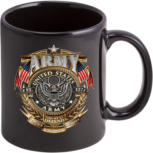 Erazor Bits Coffee Cup with Army Men - American Soldier Gold Shield Logo on a Stoneware Mug (Single)...