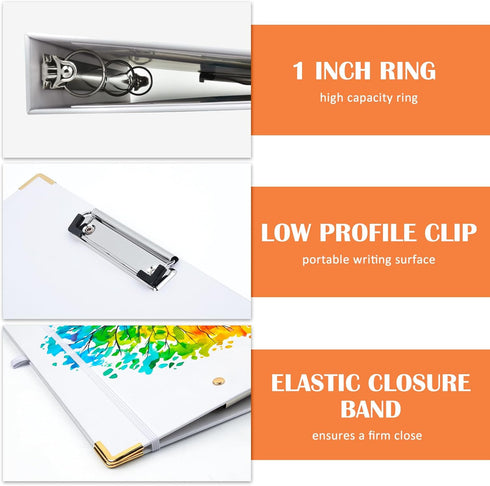 3 Ring Binder, 1 Inch Round Ring Binder with Clipboard Tabs 5 Dividers for Letter-Size Paper, Profile Clipboard Binder Organizer with Pockets, Sch...