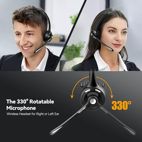 TECKNET Bluetooth Headset, Wireless On Ear Headphones with Noise Cancelling Microphone for Trucker, Hand Free Wireless Headset with Mute Mic for W...
