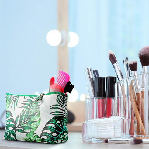 Weewooday 4 Pieces Cosmetic Makeup Bag Tropical Summer Foldable Portable Pouch Purse Handbag with Zipper Waterproof Barrel Makeup Bag for Women Gi...