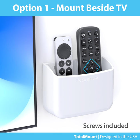 TotalMount Universal Remote Control Holder – Attaches to Wall or Back of TV – Compatible with All TV Remotes (Premium White, Large)...