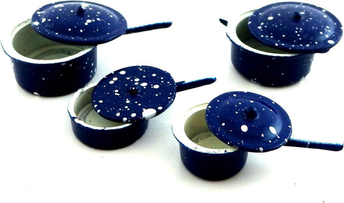 Town Square Miniatures Dolls House Kitchen Accessory Blue Saucepan Pan Set...