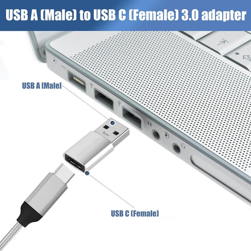 USB A to USB C Adapter (2 Pack), USB Male to Type C Female, High Speed Data Transfer, Fast Charging, Compatible with Type C Cables, Laptop, Deskto...